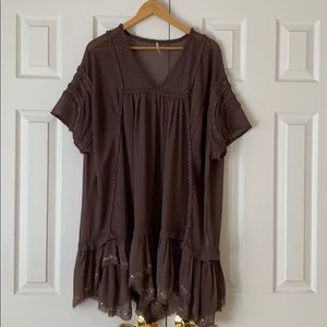 Free People Brown Sheer braided-detailed Tunic